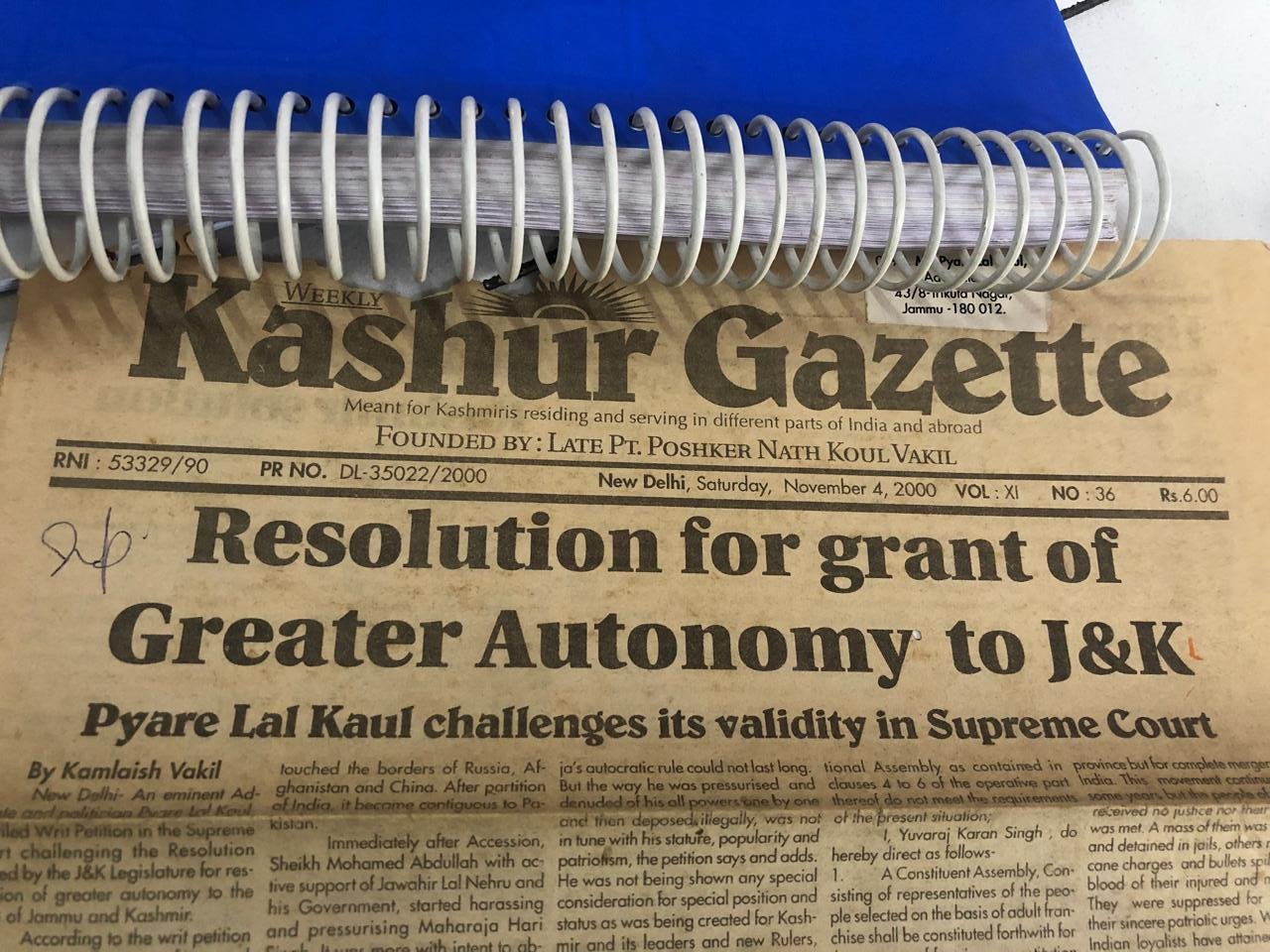 Resolution for Grant of Greater Autonomy to Jammu & Kashmir