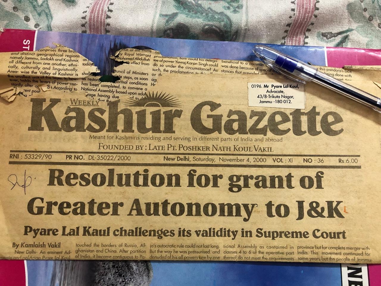 Legal Challenge to Greater Autonomy Resolution in Jammu & Kashmir